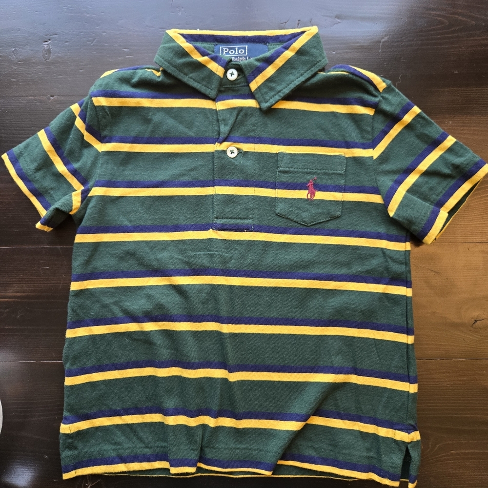 Vintage Polo Ralph Lauren Boys 18m Rugby Style Striped Blue Green SS Shirt